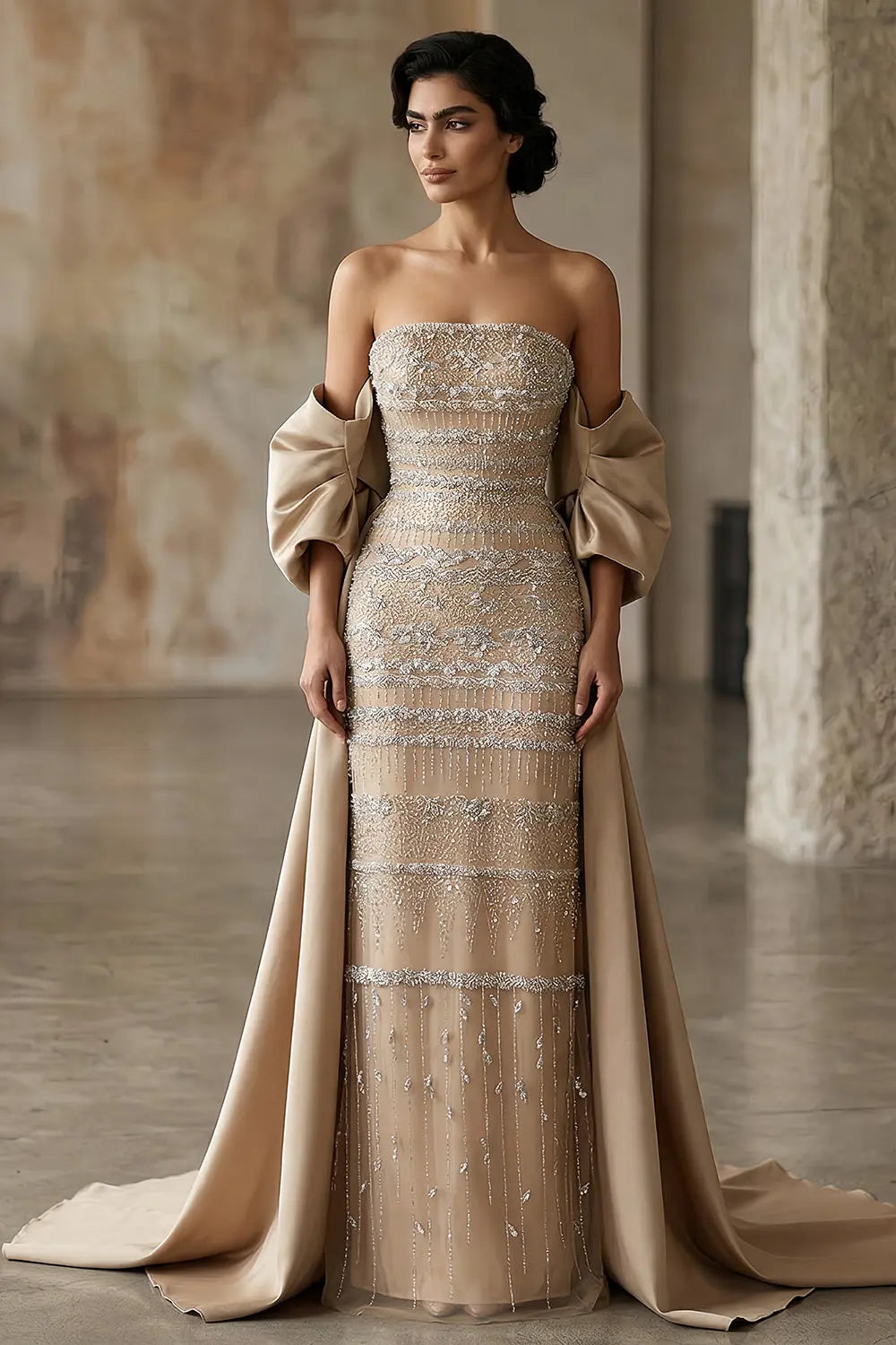 Cover image for Cape-sleeve evening gowns: movement, coverage, and styling